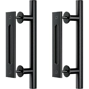 مقابض أبواب الحظيرة مقاس 12 بوصة، مقابض أبواب الحظيرة باللون الأسود، مقبض سحب باب الحظيرة المنزلق، مطلي بمسحوق أسود غير لامع، مجموعة أجهزة مزدوجة الجوانب - شديدة التحمل - مربعة مستديرة - سهلة التركيب (عبوة واحدة مربعة) in Kuwait