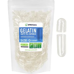 Capsules Express- Size 0 Clear Empty Gelatin Capsules 1000 Count - Kosher and Halal - Pure Gelatin Pill Capsule - DIY Powder Filling
