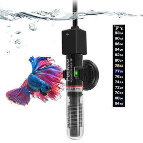 PULACO 50W Mini Aquarium Heater for 1-10 Gal Tank, Fish Heater with External Controller & LED Temperature Display, Adjustable Submersible Betta Fish Tank Thermostat (68-93°F)