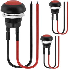 3 Pack 12 mm Momentary Push Button Switches, BENACES IP20 Dustproof Instantaneous Push Button ON-Off Power Switches with 22AWG 20cm Pre-Soldered Wires, Suitable for Home Appliances