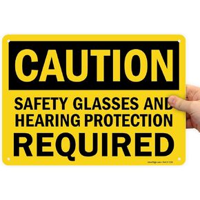 SmartSign "Caution - Safety Glasses And Hearing Protection Required" Sign | 10" x 14" Aluminum