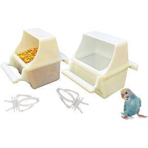 4 Pack Bird Feeders for Cage No Mess Parakeet Bowl with Cover Clear Hanging Parrot Water Dispenser Perch Cup Waterer Bird Dishes Seed Cage Cups Slot Replacement Feeder Bowls
