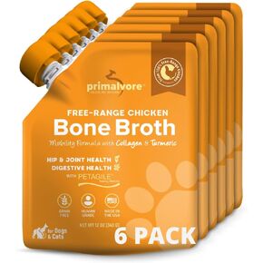 Primalvore Free-Range Bone Broth for Dogs &Cats, Mobility Formula w/Collagen Peptides to Help Support Hip & Joints, Digestion, Skin & Coat and Hydration, Human Grade, Made in USA. Chicken 2 Pack in Kuwait