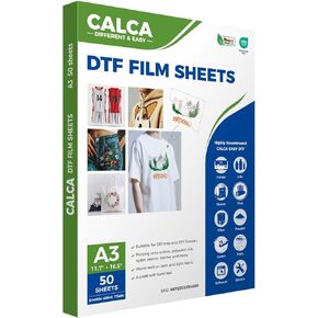 CALCA Premium DTF Transfer Film A3 PreTreat PET Heat Transfer Paper Sheets Direct to Film for DIY Direct Print T-Shirts Textile - 50 Sheets(Double Sided, Hot Peel)