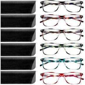 VIDEBLA Ladies Reading Glasses 6 Pack Blue Light Blocking Spring Hinge Lightweight Pattern Print Eyeglasses for Women Readers