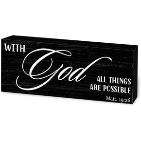 مع الله، كل الأشياء ممكنة، علامة خشبية للكتاب المقدس، علامات ملهمة للطاولة، علامة رف للمكتب، المنزل، 8x3x0.6 بوصة in Kuwait