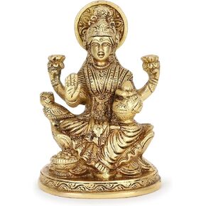 Brass Lakshmi Idol Laxmi Goddess Lakshmi Sitting Statue in Blessing Position for the Puja Temple at Home in Kuwait