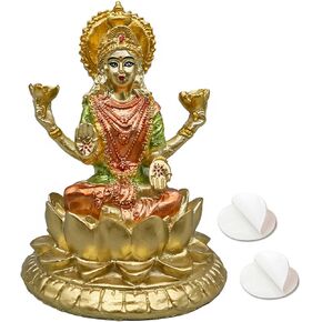 Hindu Goddess Lord Laxmi Statue - 4.4" H Gold Indian God Lakshmi Figurine for Car Dashboar Decor Diwali Gifts for Friends Home Office Temple Mandir Pooja Item