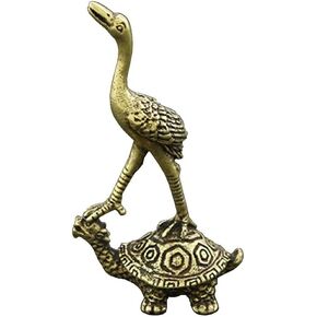 DMtse Chinese Gold Feng Shui Brass Crane Crane Bird Dragon Turtle Decor Statue Figurines Sculpture Collectibles for Luck & Success