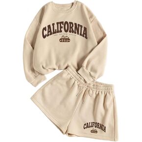 Hilinker Womens Graphic 2 Piece Outfit Long Sleeve Sweatshirt and Shorts Set Casual Sweatsuits