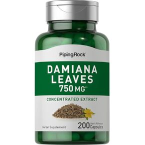 Piping Rock Damiana Leaf Extract | 750 mg | 200 Capsules | Concentrated Herbal Supplement | Non-GMO, Gluten Free