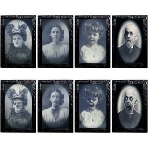 YBB 4 Pack Halloween Moving Picture Frame, 3D Changing Face Horror Portrait Scary Decoration for Home Halloween Party, Castle, Haunted House Decor