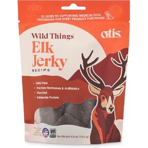OTIS Elk Jerky for Dogs | Protein Packed, Pasture-Raised, Grass-Fed Elk Jerky Dog Treats Healthy Dog Treats - Wild Things | 4 Ounce Bag