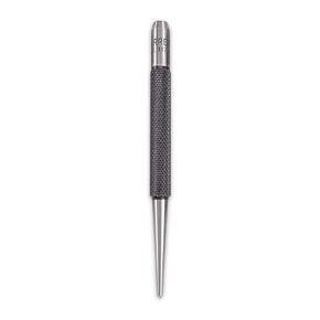 Starrett Steel Center Punch with Round Shank and Knurled Finger Grip - Hardened and Tempered, 4" (100mm) Length, 5/64" (2mm) Diameter Tapered Point