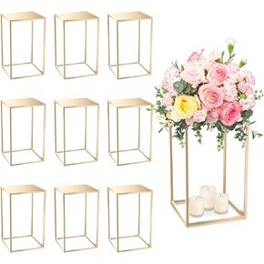 Panghuhu88 10Pcs Gold Wedding Flower Stand, 31.5Inch Metal Column Flower Stand with Plates,Tall Wedding Centerpieces for Tables,Flower Rack Display Vase for Wedding Decorations, Party