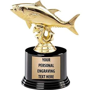 Crown Awards Fish Trophies with Custom Engraving, 5.6" Personalized Tuna Fish Trophy On Deluxe Round Base Prime