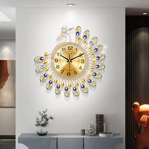 Large Modern Wall Clock for Living Room Decor Peacock Kitchen Big Wall Watch for Bedroom Silent Decorative Office Non Ticking Metal Wall Clock Battery Operated 20.8 Inch