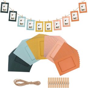 Whaline 50Pcs Boho Paper Picture Frames 4x6 inch DIY Craft Paper Photo Frames Hanging Photo Display Banner with Clips and Strings for Home Office Classroom Party Wall Decor
