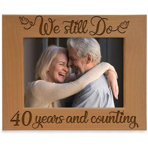 KATE POSH 40 Years and Counting Anniversary Wood Picture Frame, 40 Years of Marriage, 40 Wedding Anniversary for Her and Him, for Parents (4x6-Horizontal)