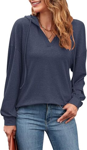 MOLERANI Women Sweatshirt V Neck Lightweight Hoodies Pullover Long Sleeve Drawstring Tops Casual Loose Fashion Clothing in Saudi Arabia