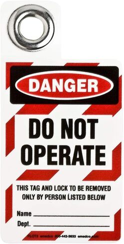 Brady Padlock "Danger - Equipment Locked Out" Tag, Vinyl, 3" Height, 2" Width ,Red and Black - 105722 in Saudi Arabia
