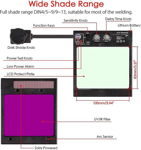 TEKWARE Ultra Large Viewing Screen True Color Solar Power Auto Darkening Welding Helmet, Hemispherical 4C lense, 4 Arc Sensor Wide Shade 4~5/9-9/13 for TIG MIG Arc Weld Grinding Welder Mask in Saudi Arabia