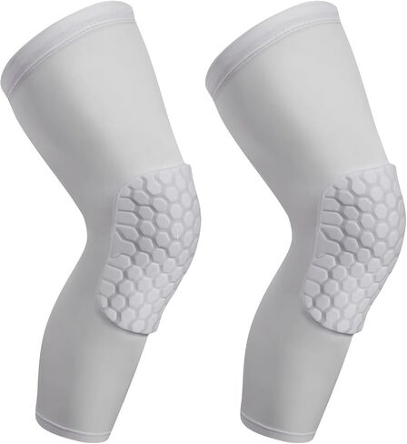 2 Pack Basketball Knee Pads Knee Sleeves, Honeycomb Anti Collision Knee Pads Leg Compression Sleeves, Gaming Sleeves Wrestling Knee Pads Football Knee Pads Volleyball Knee Pads (White, Large) in Saudi Arabia