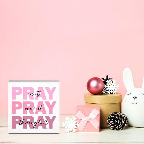 Pink Pray on It Sign, Pink Dorm Decor, Pink Christian Gifts for Women, Pink Bible Room Home Office Decor, Room Decor for Teen Girls, Pink Christmas Decor, 5 x 5 Inches in Saudi Arabia