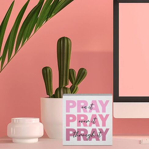 Pink Pray on It Sign, Pink Dorm Decor, Pink Christian Gifts for Women, Pink Bible Room Home Office Decor, Room Decor for Teen Girls, Pink Christmas Decor, 5 x 5 Inches in Saudi Arabia