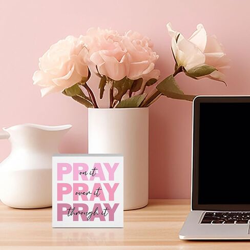Pink Pray on It Sign, Pink Dorm Decor, Pink Christian Gifts for Women, Pink Bible Room Home Office Decor, Room Decor for Teen Girls, Pink Christmas Decor, 5 x 5 Inches in Saudi Arabia