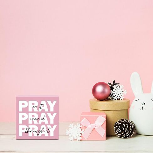 Pink Pray on It Sign, Pink Dorm Decor, Pink Christian Gifts for Women, Pink Bible Room Home Office Decor, Room Decor for Teen Girls, Pink Christmas Decor, 5 x 5 Inches in Saudi Arabia