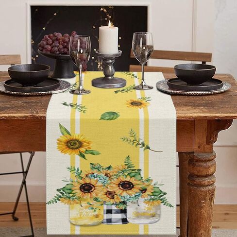 Bayson Floral Sunflower Leaves Table Runner, Fern Boho Yellow Painting Summer Kitchen Family Table Dinners Decoration for Holiday Parties Home Wedding Events Decor(13x72 inch) in Saudi Arabia
