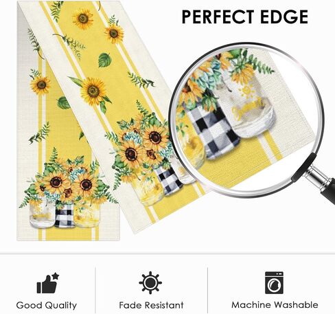 Bayson Floral Sunflower Leaves Table Runner, Fern Boho Yellow Painting Summer Kitchen Family Table Dinners Decoration for Holiday Parties Home Wedding Events Decor(13x72 inch) in Saudi Arabia