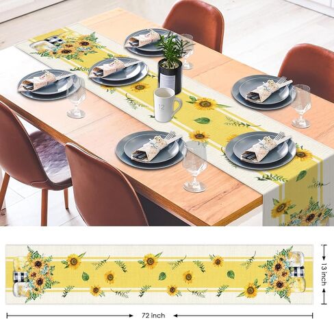 Bayson Floral Sunflower Leaves Table Runner, Fern Boho Yellow Painting Summer Kitchen Family Table Dinners Decoration for Holiday Parties Home Wedding Events Decor(13x72 inch) in Saudi Arabia