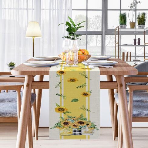 Bayson Floral Sunflower Leaves Table Runner, Fern Boho Yellow Painting Summer Kitchen Family Table Dinners Decoration for Holiday Parties Home Wedding Events Decor(13x72 inch) in Saudi Arabia