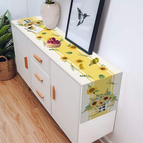 Bayson Floral Sunflower Leaves Table Runner, Fern Boho Yellow Painting Summer Kitchen Family Table Dinners Decoration for Holiday Parties Home Wedding Events Decor(13x72 inch) in Saudi Arabia