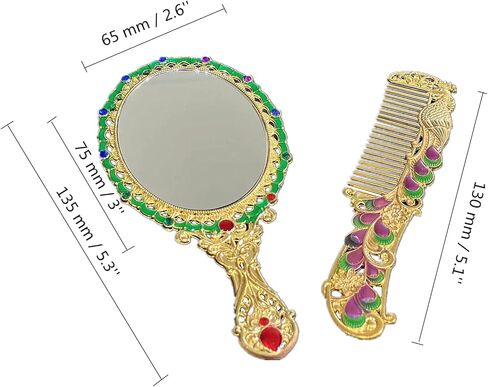 تانغ سونغ 1 مجموعة خمر قصر نمط روز مشط ومرآة هدية مجموعة مستحضرات التجميل ماكياج مرآة جوهرة (الذهبي) in Kuwait