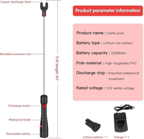 Rechargeable Livestock Prod，Waterproof Electric Cattle Prod，Drive Animals Without Harming Hot Shot Cattle Prod，2200MAH Ultra-Long Standby，Bendable Cattle Prod for Dog Cow Pig Sheep in Saudi Arabia