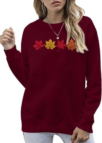 ALLTB Fall Sweatshirts for Women Embroidered Tops: Maple Leaf Graphic Crewneck Sweatshirt Casual Long Sleeve Pullover in Saudi Arabia