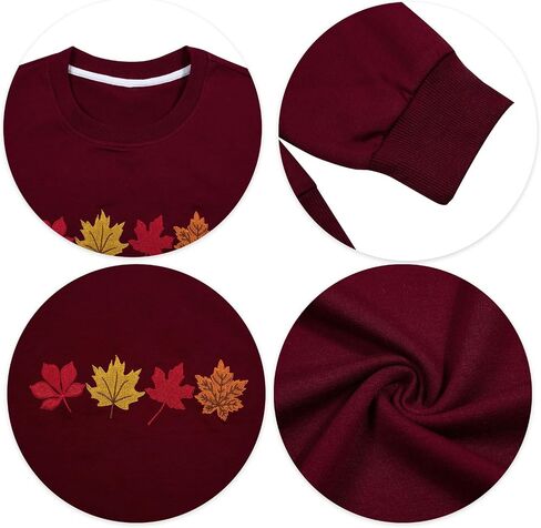 ALLTB Fall Sweatshirts for Women Embroidered Tops: Maple Leaf Graphic Crewneck Sweatshirt Casual Long Sleeve Pullover in Saudi Arabia