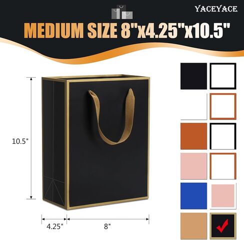 White and Black Gift Bags with Ribbon Handles, YACEYACE 20Pcs 8"x4.25"x10.5" Medium Size White and Black Paper Gift Bags for Party, Birthday,Baby Shower,Black Gift Bags Bulk, White Gift Bags Bulk in Kuwait