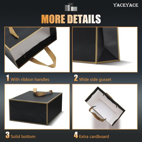 White and Black Gift Bags with Ribbon Handles, YACEYACE 20Pcs 8"x4.25"x10.5" Medium Size White and Black Paper Gift Bags for Party, Birthday,Baby Shower,Black Gift Bags Bulk, White Gift Bags Bulk in Kuwait