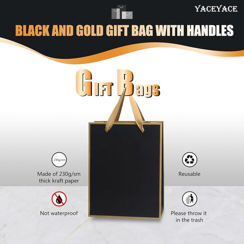 White and Black Gift Bags with Ribbon Handles, YACEYACE 20Pcs 8"x4.25"x10.5" Medium Size White and Black Paper Gift Bags for Party, Birthday,Baby Shower,Black Gift Bags Bulk, White Gift Bags Bulk in Kuwait