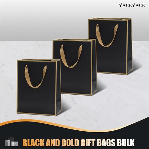 White and Black Gift Bags with Ribbon Handles, YACEYACE 20Pcs 8"x4.25"x10.5" Medium Size White and Black Paper Gift Bags for Party, Birthday,Baby Shower,Black Gift Bags Bulk, White Gift Bags Bulk in Kuwait