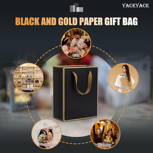White and Black Gift Bags with Ribbon Handles, YACEYACE 20Pcs 8"x4.25"x10.5" Medium Size White and Black Paper Gift Bags for Party, Birthday,Baby Shower,Black Gift Bags Bulk, White Gift Bags Bulk in Kuwait