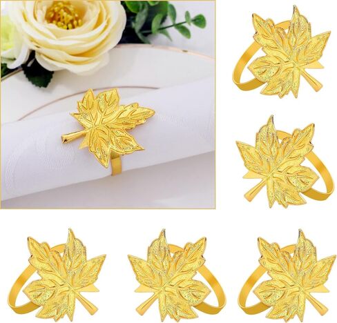 Leaf Napkin Rings Holders Set of 12 Fall Thanksgiving Holiday Wedding Dinner Parties Home Table Decoration, Gold in Saudi Arabia