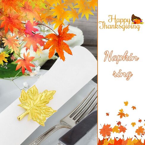 Leaf Napkin Rings Holders Set of 12 Fall Thanksgiving Holiday Wedding Dinner Parties Home Table Decoration, Gold in Saudi Arabia