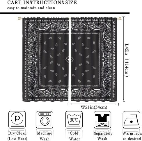 Bandana Curtains White Floral Paisley Black Bandana Pattern Abstract Blackout Rod Pocket Curtains for Bedroom Living Room Kitchen Decor Thermal Insulated Window Drapes 2 Panel Set 42x45 Inch in Saudi Arabia