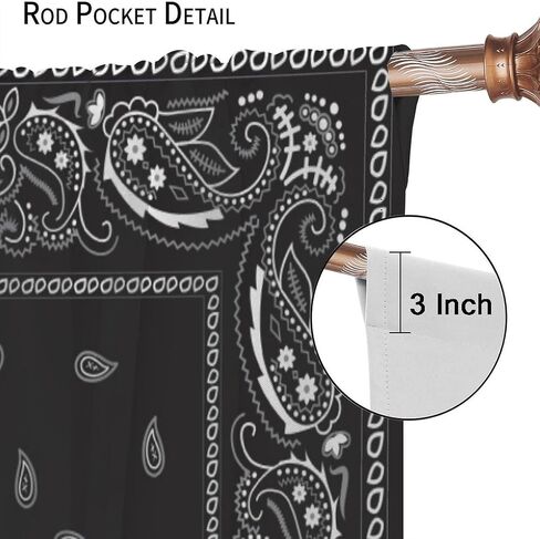 Bandana Curtains White Floral Paisley Black Bandana Pattern Abstract Blackout Rod Pocket Curtains for Bedroom Living Room Kitchen Decor Thermal Insulated Window Drapes 2 Panel Set 42x45 Inch in Saudi Arabia