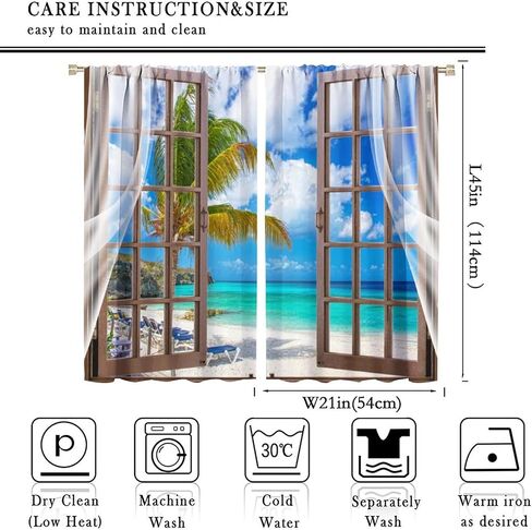 Ocean Beach Curtains,Summer Seaside Scene Tropical Palm Tree Beach Blue Sky Seascape Curtains for Bedroom Living Room Kitchen Window Drapes 2 Panel Set,Total Size 42" x 45" in Saudi Arabia